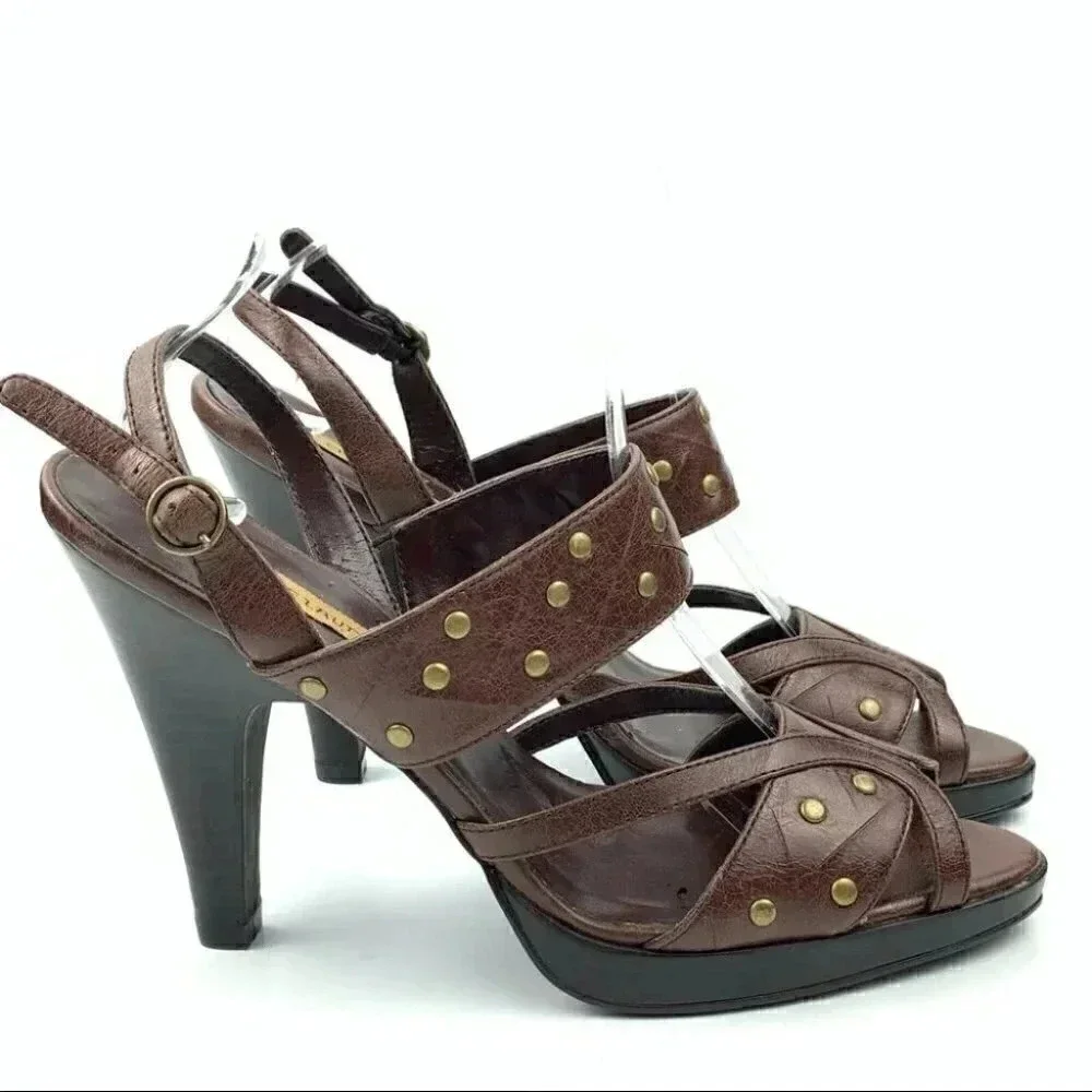 Chinese laundry Suzana platform heels 8.5 brown studded strappy vintage Y2k